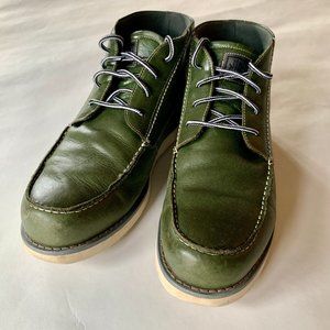 Green Leather - Black Suede Heel - Moc Toe Boot  - US 9.5